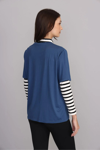 Remera Mujer Manga Corta Cuello Redondo Selena Yagmour Azul Marino M Liso