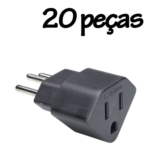 20 Adaptador Tomada Americana Brasileira 2p+t 10a Preto 