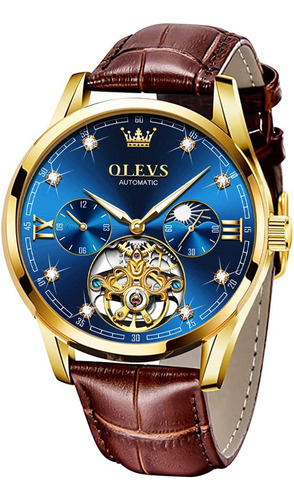 Olevs Relojes De Cuero Para Hombre, Diseo Automtico De Esque