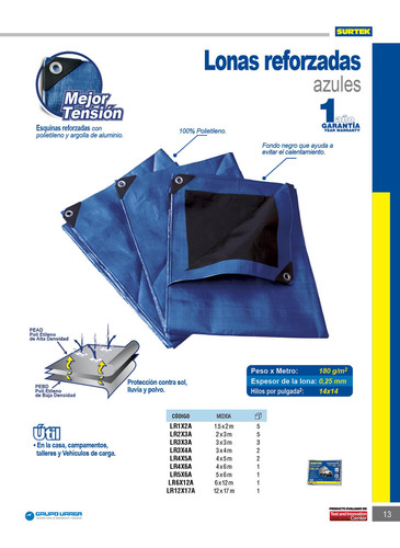 Lona De Polietileno Reforzada Color Azul 2 X 3 M Surtek