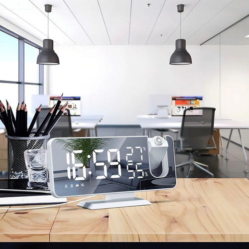 Reloj Despertador De Color Blanco Con Pantalla De Radio Led