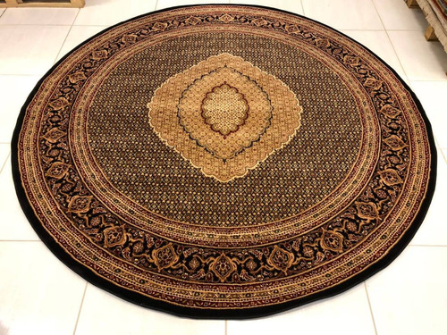 Tapete Persa Tabriz Mahi Preto Redondo 1,60m 1 Milhão Pontos Desenho Do Tecido Clássico