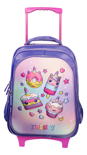 Mochila Carrito Nena Niña Escolar Primaria Trendy Adorable Diseño Violeta 16776