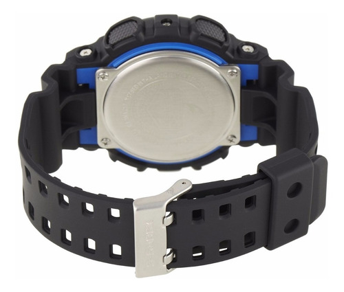 Imagen 3 de 3 de Reloj de pulsera Casio G-Shock GA-100 de cuerpo color negro, analógico-digital, para hombre, fondo negro, con correa de resina color negro, agujas color azul, dial negro y azul, subesferas color negro, gris y azul, minutero/segundero azul, bisel color negro y azul y hebilla doble