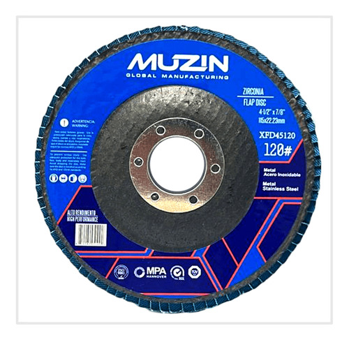 Disco Flap Zirconia Muzin 120 4  1/2  X 7/8  115 X 22.23mm