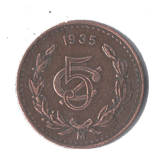Moneda Antigua  5 Cinco  Centavos Laurel 1935