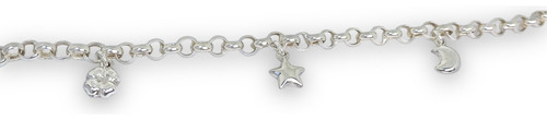 Pulsera Con 3 Dijes De Plata 925 (lu/est/tr) Diámetro 0 Cm Largo 21 Cm