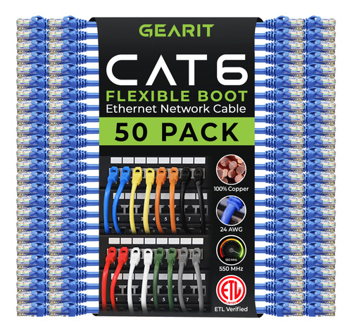 Gearit Paquete De 50 Cables De Conexion Cat6 De 3 Pies, Cabl