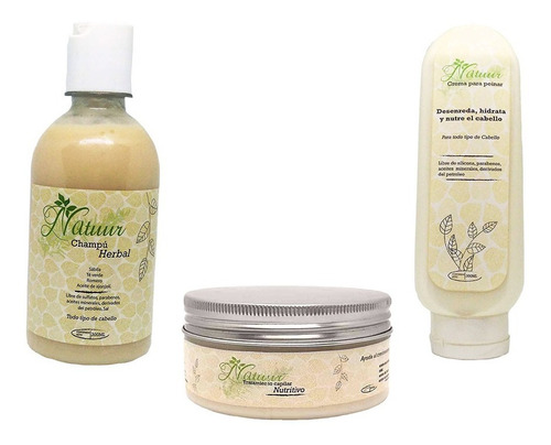 Imagen 1 de 5 de Kit  Shampoo Natural, Tratamiento Y Crema Capilar