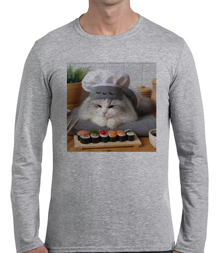 Remera Hombre Ml Gato Sushi Cocinero Cheff Sushiman