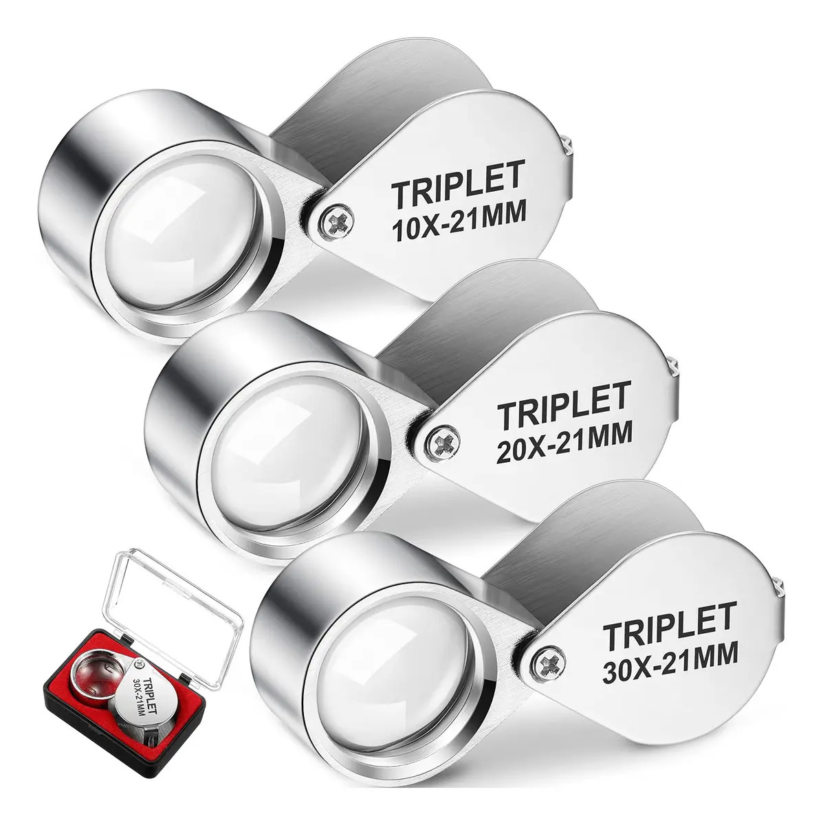 Set De 3 Lupas Para Joyería De Bolsillo 10x, 20x Y 30x, Lupa Para Joyas, Monedas, Gemas, Sellos, Relojes Y Más, Color Plata