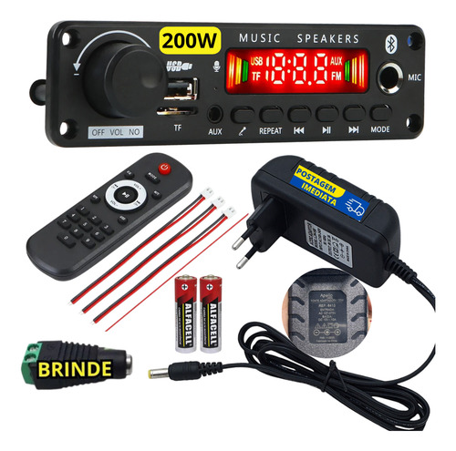 Kit Plaquinha ((200w)) Mp3 Bluetooth Arduino + Fonte + Plug