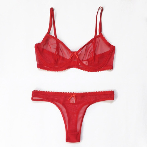 Conjunto De Ropa Interior Femenina Rojo Transparencia Less