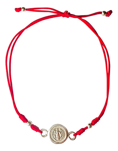 Pulsera San Benito Plata Fina 925 Cordón Rojo Adaptable