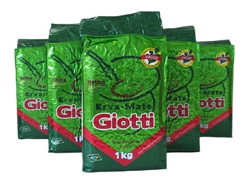 Erva-mate Giotti tradicional sabor without flavor sem glúten em a vácuo 1 kg  pacote de 5 u