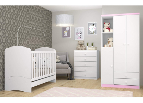 Imagem 2 de 12 de Quarto Infantil Com Guarda Roupa 3 Portas Cômoda E Hc