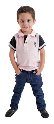 Camisa Polo Ou Body Infantil Rosa Com Azul Marinho