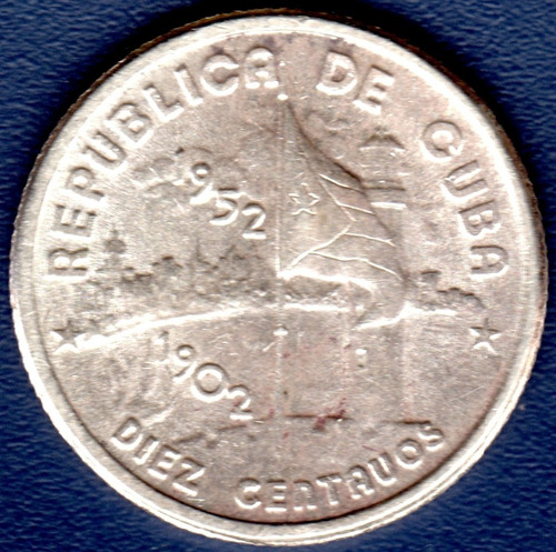 10 Centavos 1952 Moneda De Plata De Cuba 50 Años República