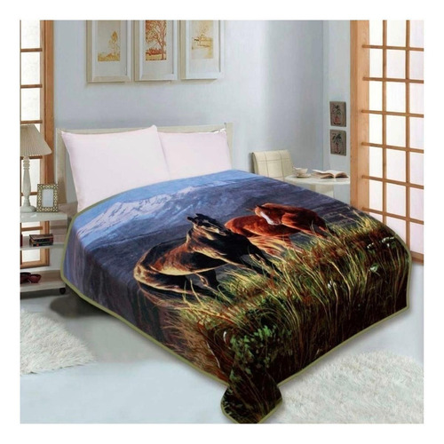 Cobija Sultan Realce Top Super Soft 2 plazas con diseño caballos de 2.2m x 1.8m