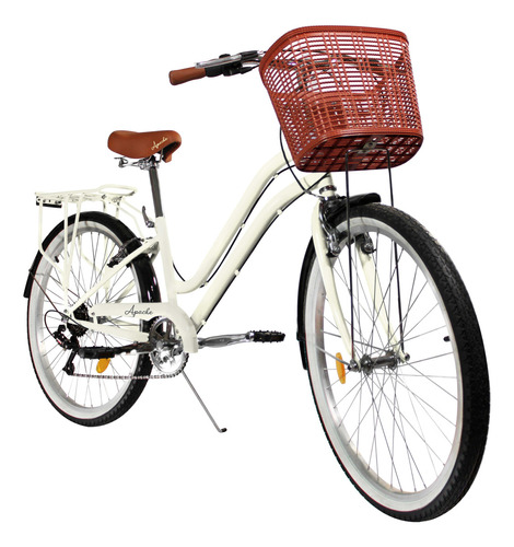 Bicicleta Apache Glam 6 Vel Canastilla R-26 Color Blanco Aperlado