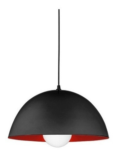 Lampara Colgante Techo Apto Led Media Esfera Interior 30cm Color Negro Y Rojo