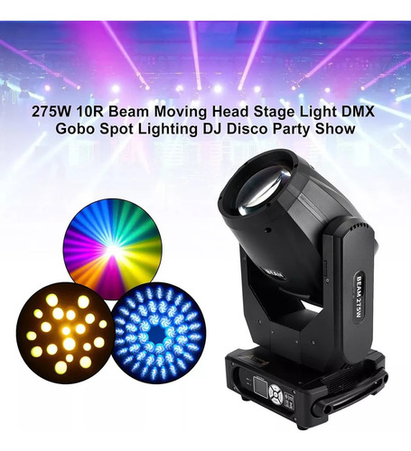 Luces De Escenario De Cabeza Móvil 275 W 10r (8000 K) Efecto De Haz 14 Gobos 14 Colores 2 Prismas Zoom Lineal Focos Dj Focos Frost & Rainbow Wheel Stage Lights Para Fiesta, Discoteca