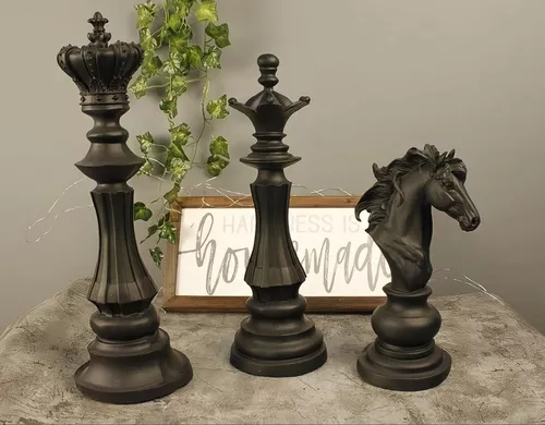 Homyl Conjunto de 3 peças de xadrez internacional, estatuetas King Queen  Knight peças de xadrez, acessórios retrô para decoração de casa - preto