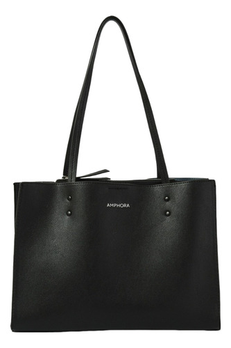 Cartera Shopper Femenina Amphora Sanuna Color negro Asas negras