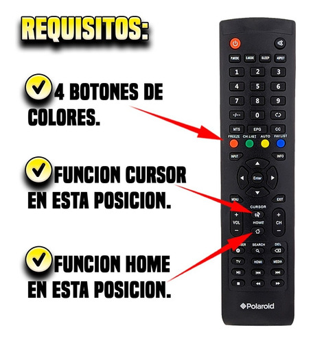 Imagen 4 de 5 de Control Remoto Polaroid Smart Tv Con Cursor + Funda Y Pila