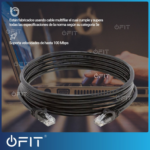 Imagen 5 de 10 de Cable Patch Cord 5 Metros Rj45 Utp Categoria 5e Negro