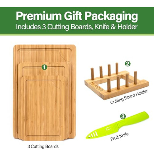 Tabla De Cortar De Bambú Para Cocina, Juego De 3 Tablas De C