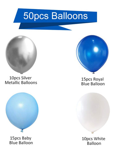 Globo Latex Blanco Plateado 50 Metalico 12.0 In Azul Real