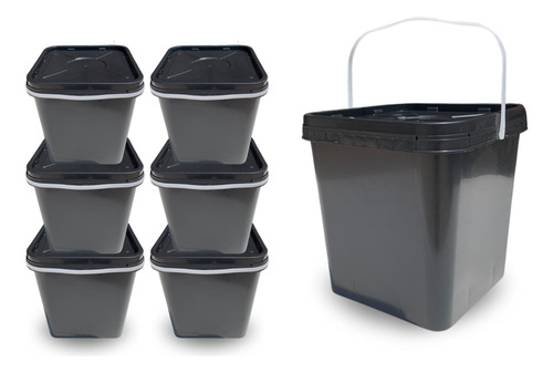 Balde Quadrado Para Reciclagem De Lixo 7 Pçs Cor Preto