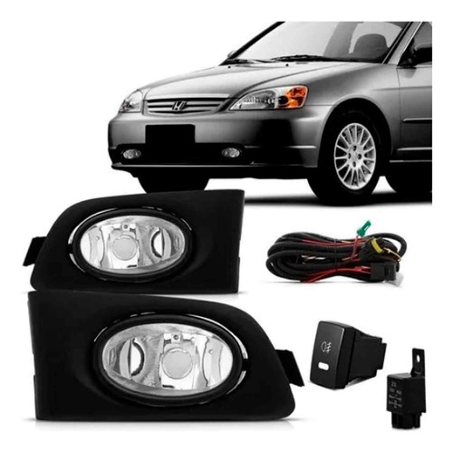 Kit Farol Milha Civic 2001 2002 2003 Com Grade Preta