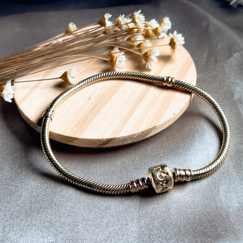 Pulseira Pandora Flexível Em Ouro Amarelo 14k 19 Centímetros