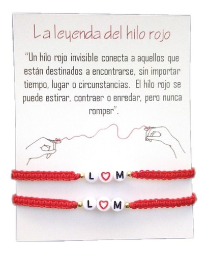 Dúo Pulseras Pareja Hilo Rojo Destino Iniciales Corazón