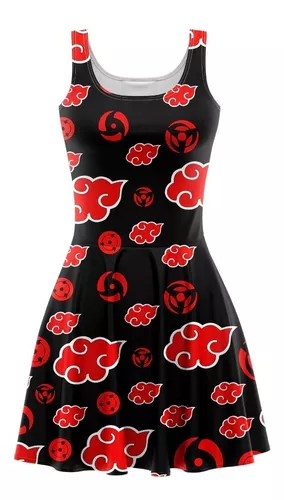 Vestido Rodado Akatsuki Naruto Shippuden Nuvens Vermelhas