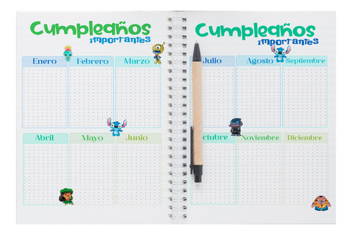 Agenda Dos Días 2025 Pasta Dura Con Arillo Mod. Lilo Y Stich