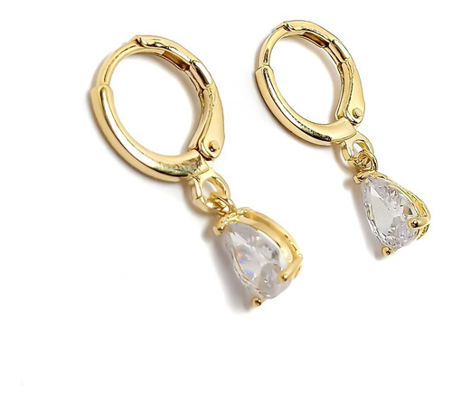 Aros Argolla Circón Gota Blanco Enchapado Oro 18k