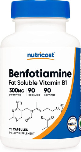 Nutricost Benfotiamina 300 mg 90 cápsulas Sabor sem sabor
