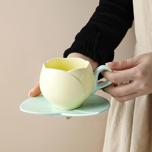Juego De Tazas De Café De Cerámica Con Diseño De Tulipán