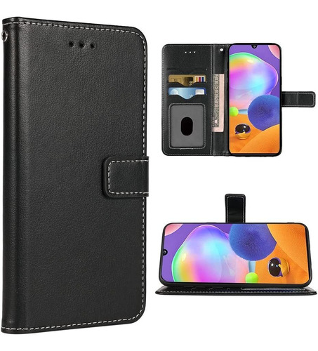 Funda Billetera De Cuero Para Samsung Galaxy A31 Negra