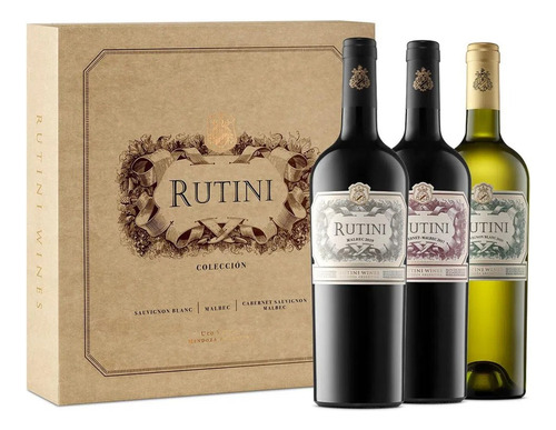 Estuche Vino Rutini X3 Unidades X750cc Cab Mal Malb Sauv B