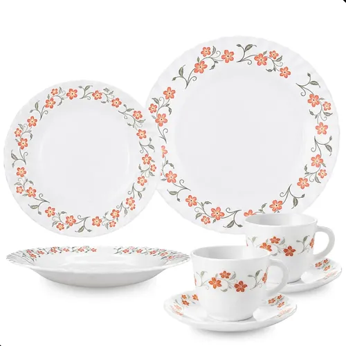 Aparelho De Jantar E Chacafe 20 Pecas Vidro Opaline Branco