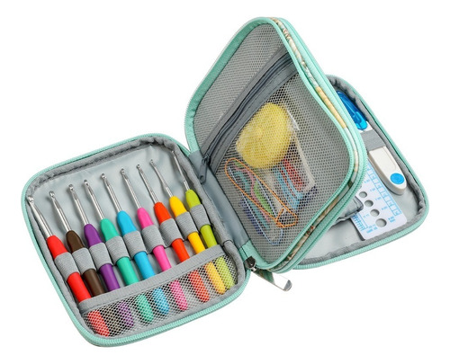 Imagen 4 de 4 de Set Con Estuche Crochet Silicona Accesorios Para Tejer