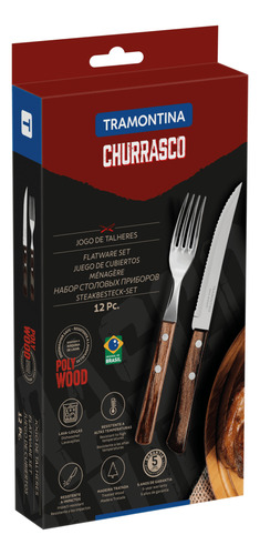 Juego De Cubiertos Tramontina 12 Pz Polywood Mango De Madera