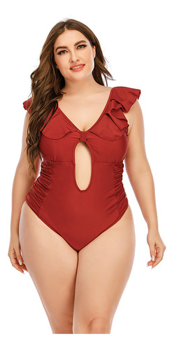 Traje De Baño Liso Casual De Talla Grande Para Mujer Bikini