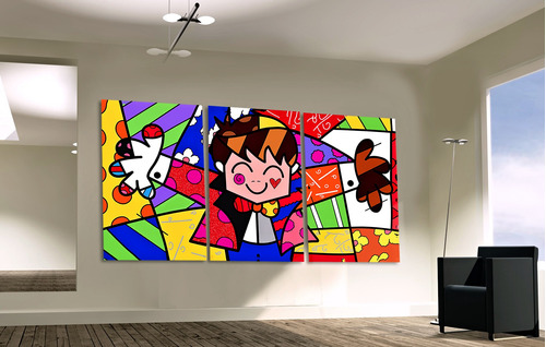 Cuadros Tripticos Modernos Romero Britto De 80 X 150 Cm