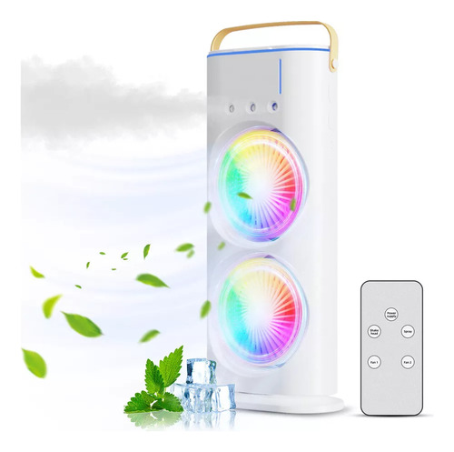 Ventilador Doble Compacto Con Nebulizador Y Luz Led Rgb