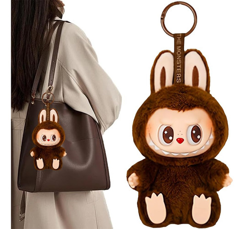 Para Labubu Macaron Monsters Vinilo Peluche Llavero 2,marrón